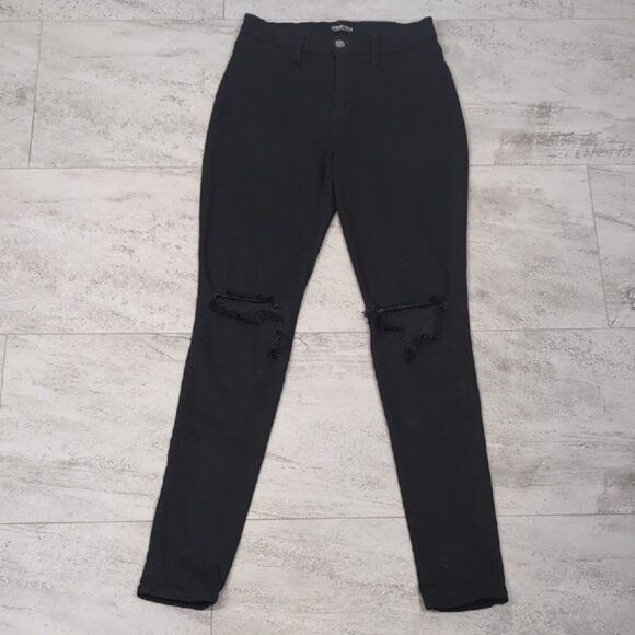 3/$20 Fashion Nova Ripped Knee Skinny Jeans High Waist Black Distressed Denim - Picture 4 of 16
